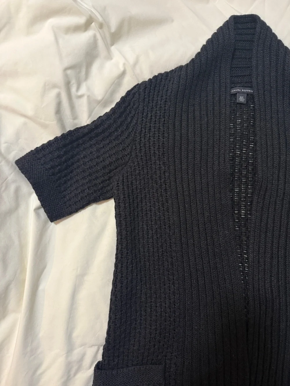 Banana Republic Black Ribbed Open-Front Short-Sleeve Cardigan - Picture 2 of 7